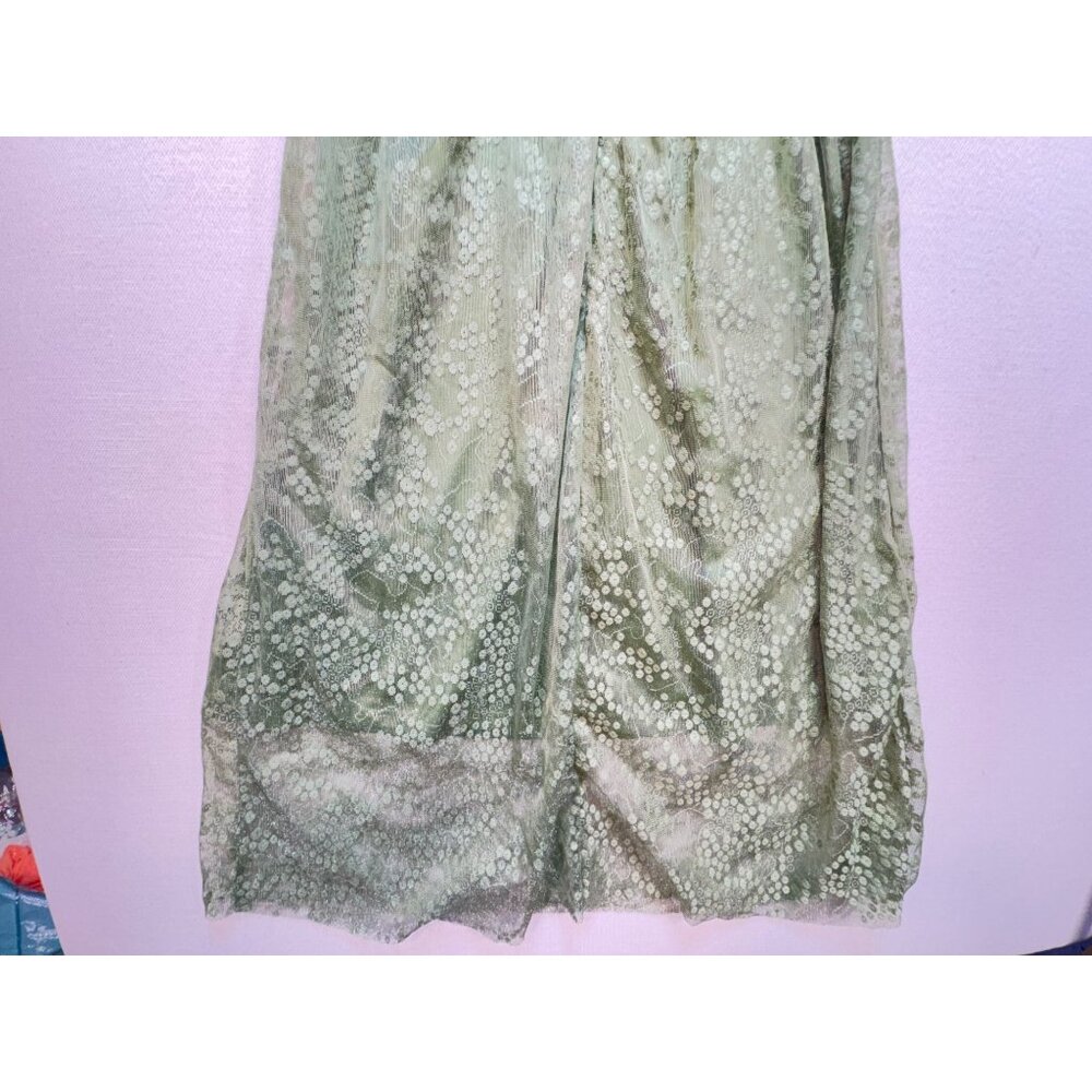 Womens Cottagecore Countryside Midi Dress Size M Green White Flower - Picture 14 of 14